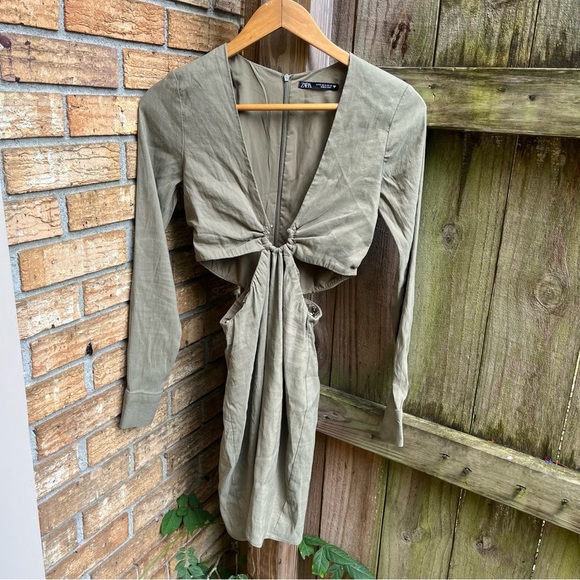 Zara Olive Long Sleeve Cut-Out Dress - Picture 2 of 4